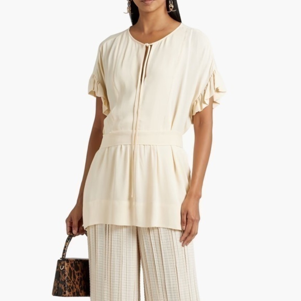 By Malene Birger Ruffled Crepe De Chine Tunic Blouse/Top 
Size 40 or US 8 Cream